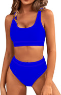 Women's High Waisted Bikini Set Sporty Color Block - Cheeky Cut