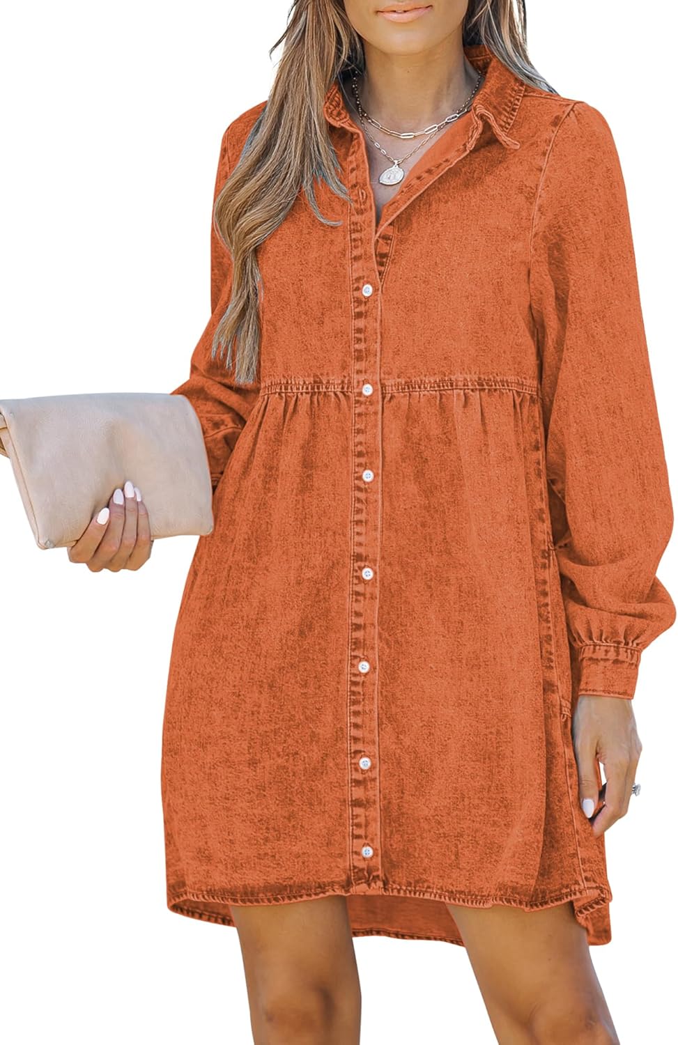 LookbookStore Long Sleeve Denim Dress for Women - Casual Style