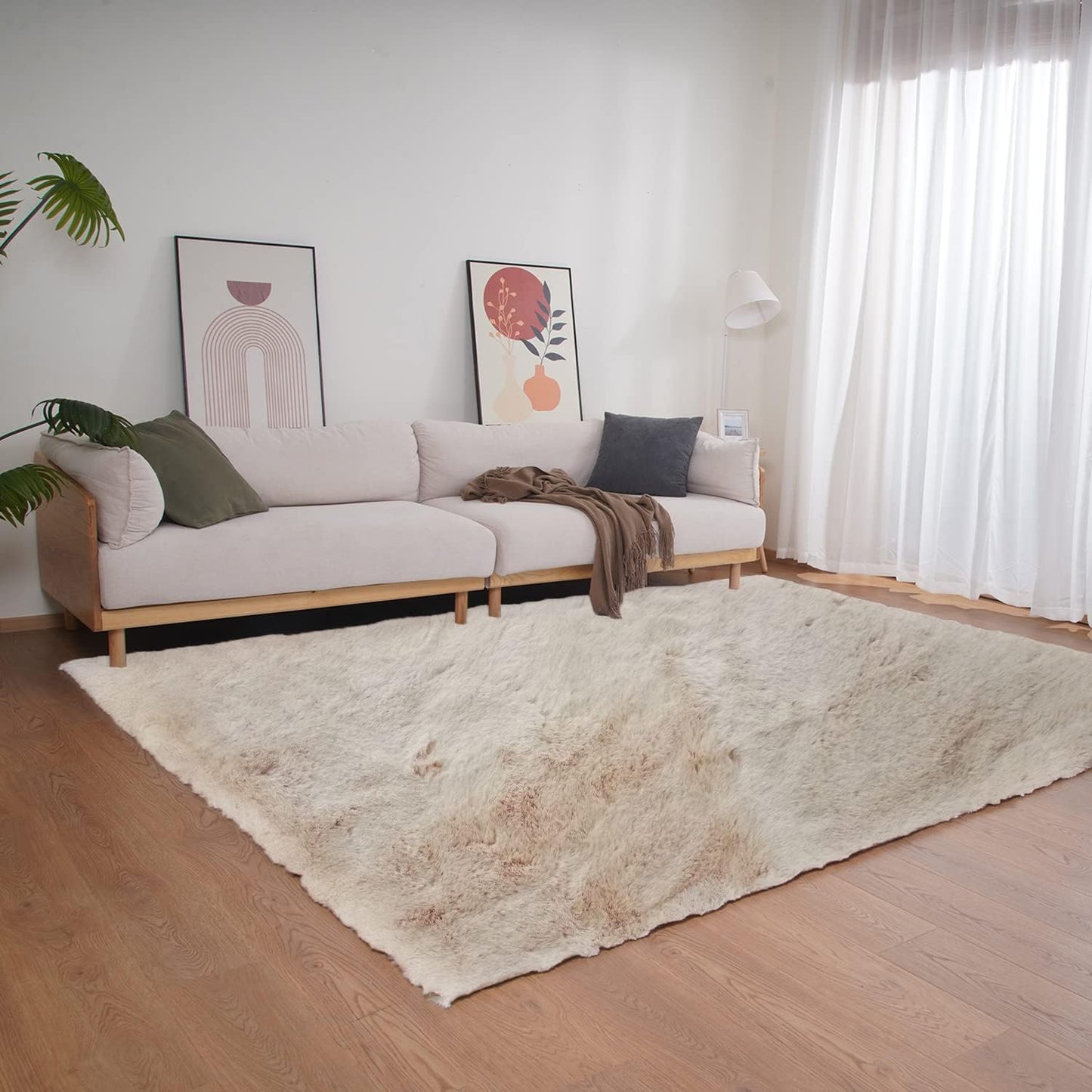Ghouse Light Brown Beige Faux Rabbit Fur Rug for Cozy Spaces