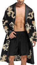 Men's Satin Robe with Shorts Set Silky Kimono Bathrobe (Style JGZH)