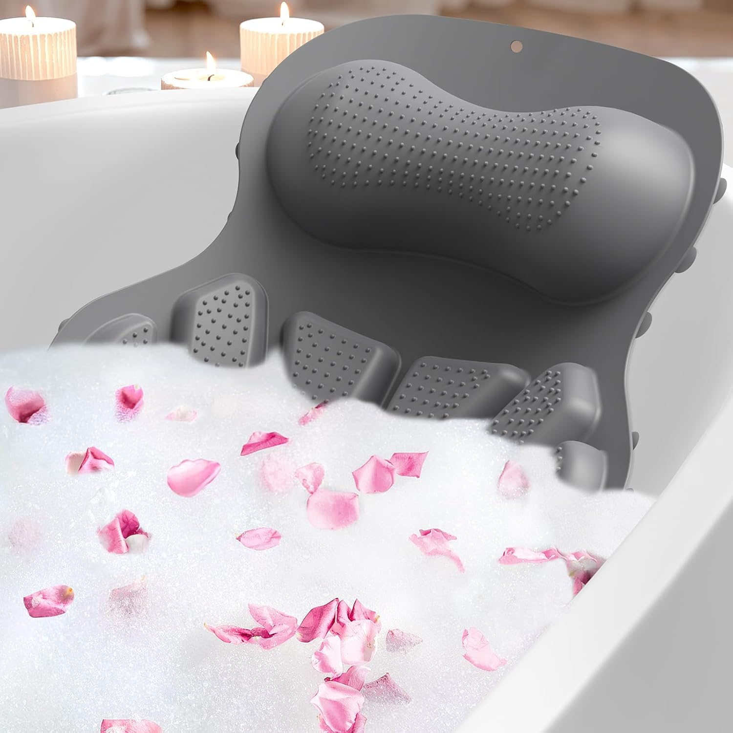 Luxury Bathtub Pillow for Neck and Back Support - Gray