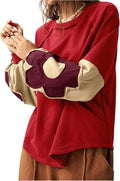 Women's Oversized Patchwork Floral Crewneck Sweatshirt - Cozy Casual