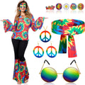Hippie Costume Set for Women with 60s 70s Flared Pants & More