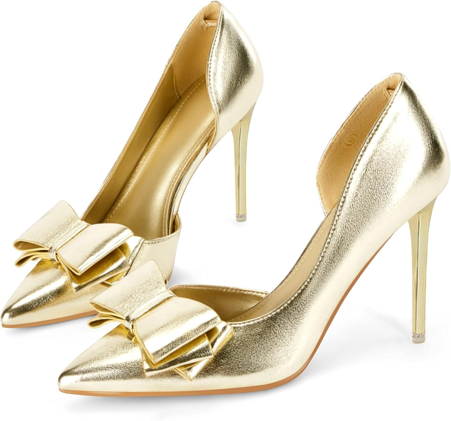 Womens Bow Heels Closed Pointed Toe Dress Shoes for Elegance