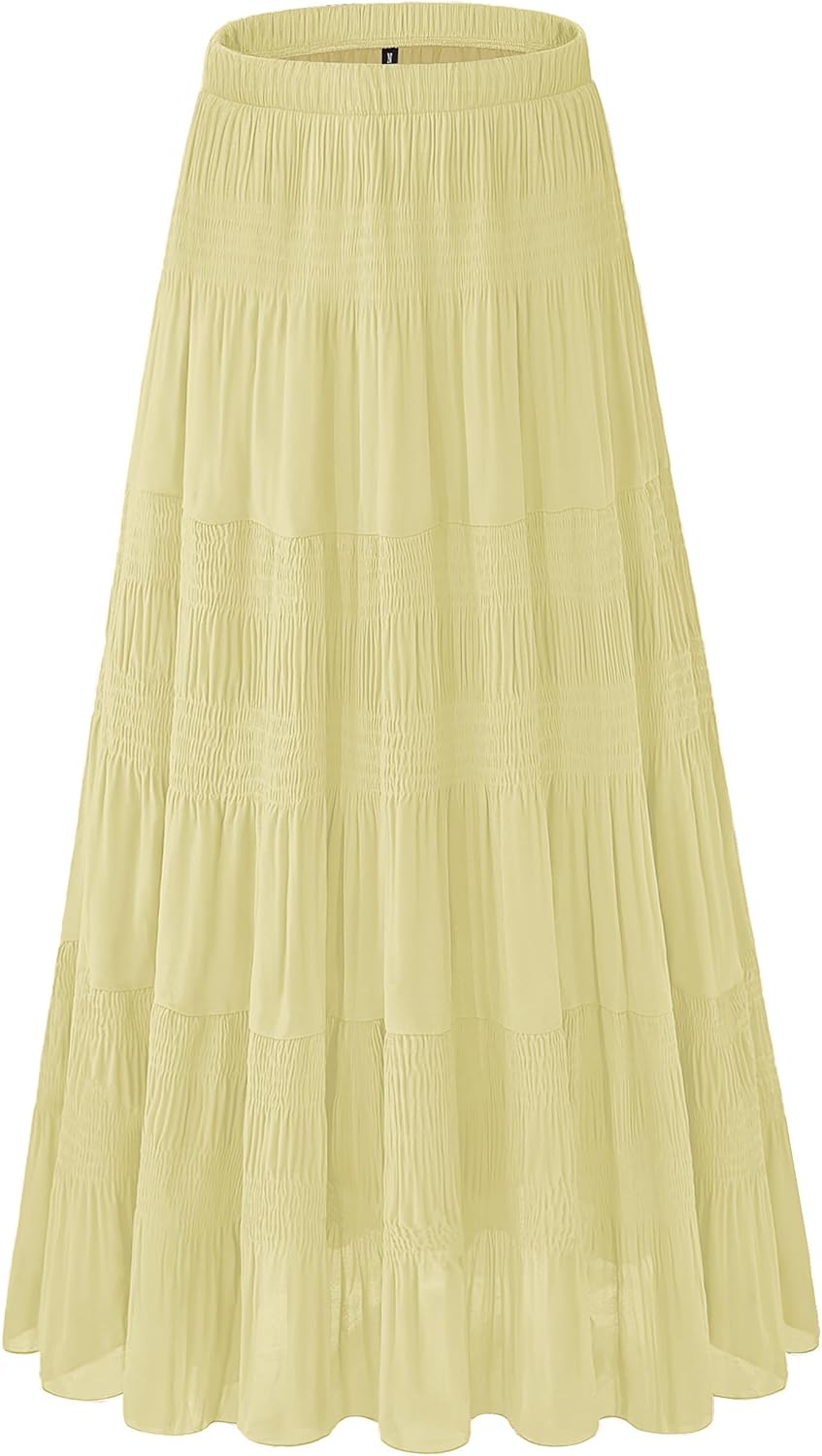 Women's Chiffon White Flowy Maxi Skirt for Boho Fall Style