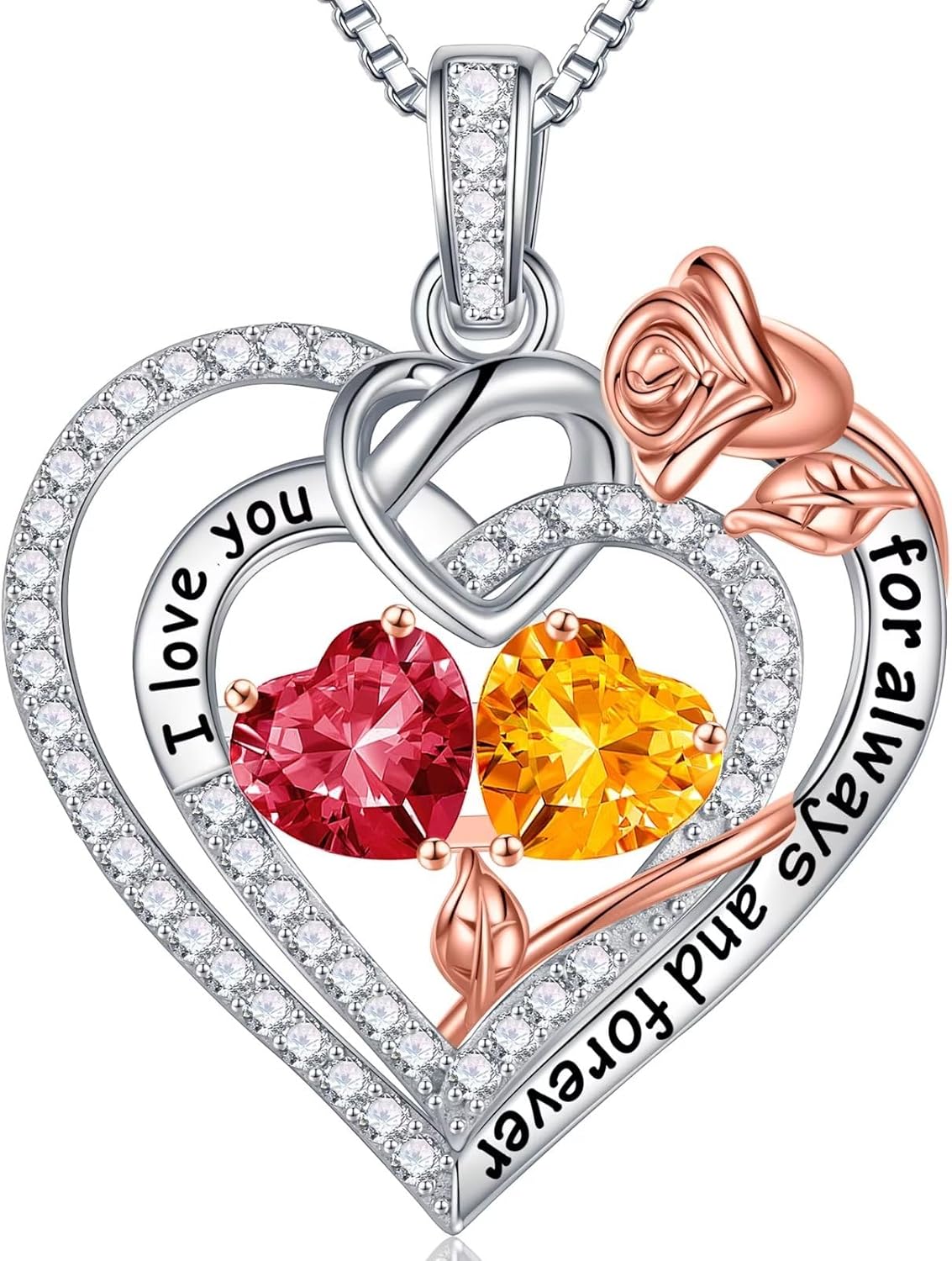 Iefil 925 Sterling Silver Double Birthstone Necklace for Her