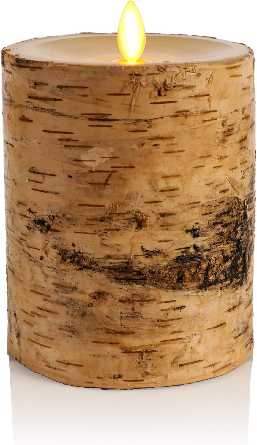Luminara Real Birch Bark Wrapped Flameless LED Candle for Decor