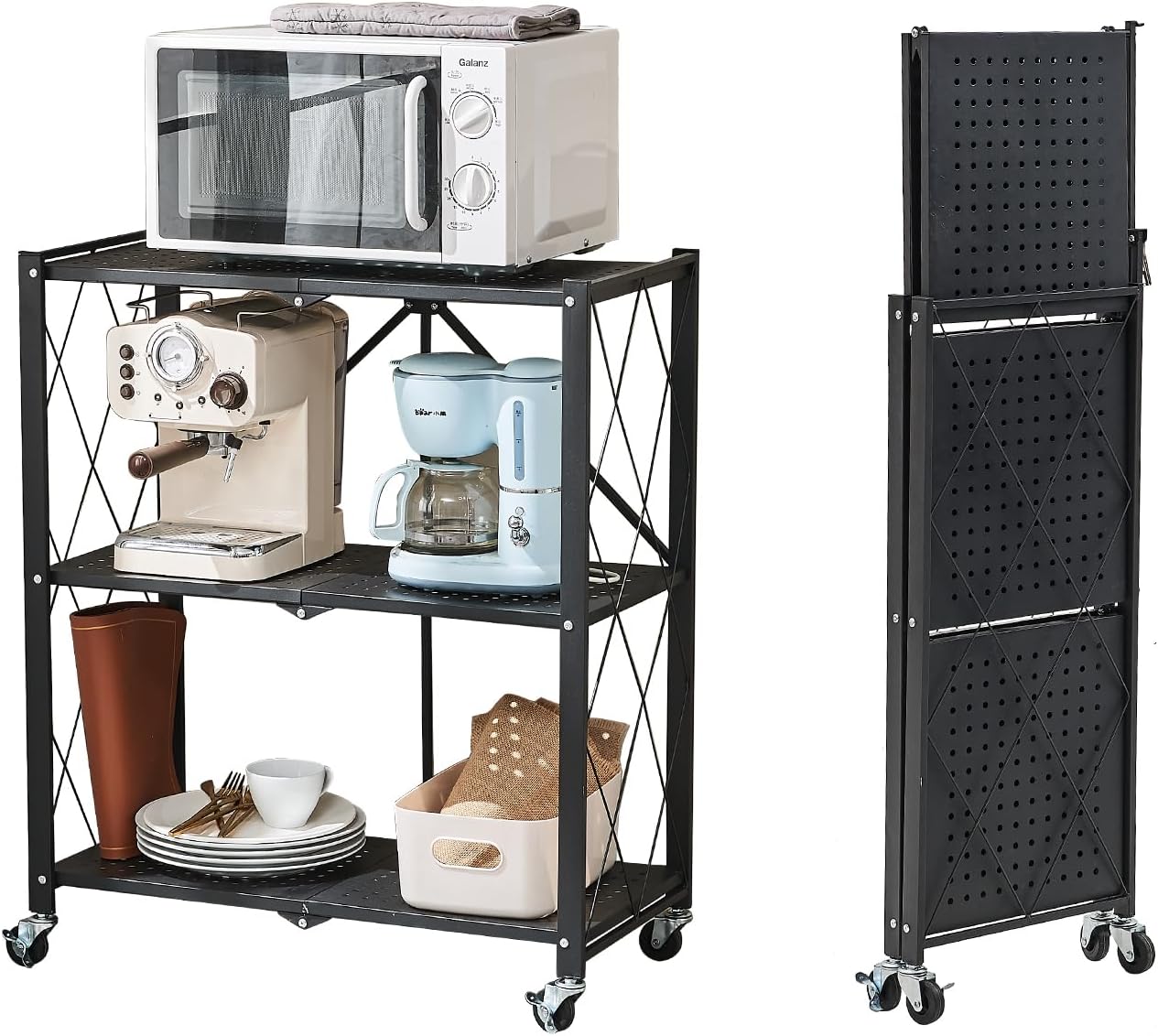 BRIAN & DANY 3-Shelf Foldable Storage Shelves with Wheels