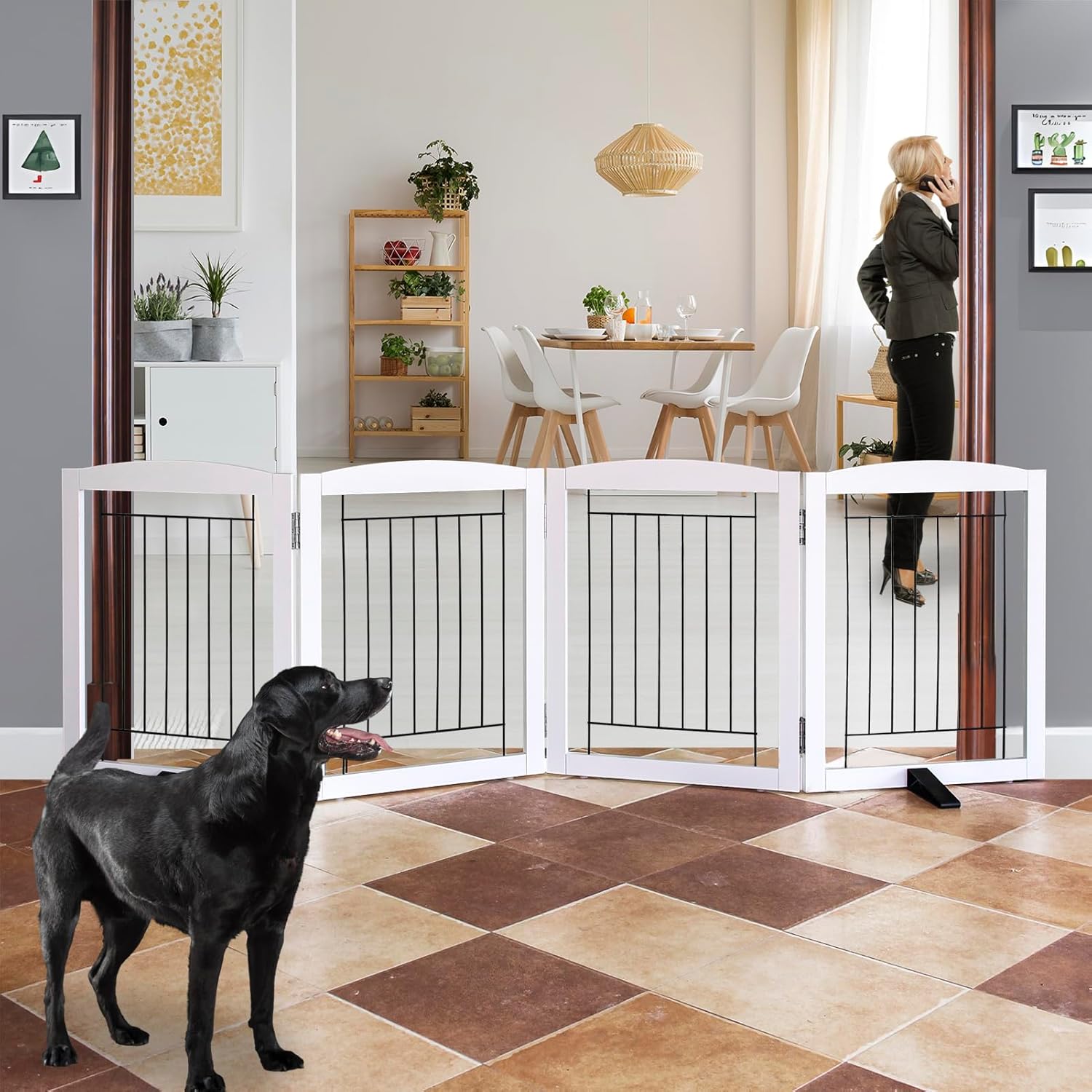 ZJSF Freestanding Dog Fence Indoor, Foldable Dog Gate for Pets