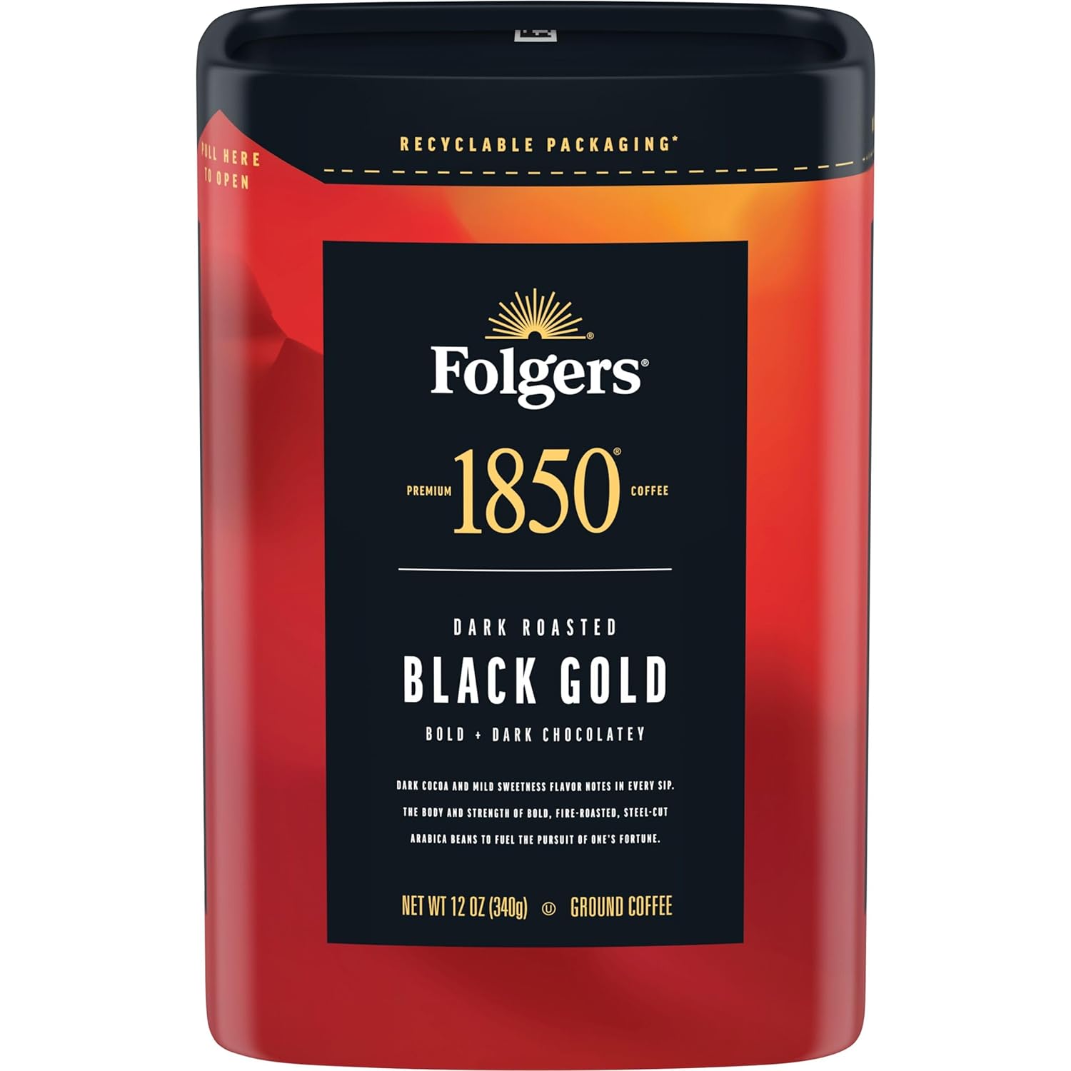 Folgers 1850 Black Gold Dark Roast Ground Coffee, 12 Ounce Pack