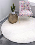 Solid Shag Area Rug 6 ft 1 in Round - Soft Snow White