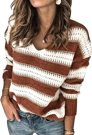 Angashion Women's Casual Long Sleeve Color Block Sweater Pullover