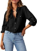 Women Button Down Denim Shirt Casual Long Sleeve V Neck - Soft