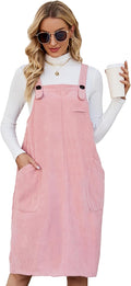 Flygo Women's Corduroy Jumper Overall Pinafore Midi Dress - Versatile