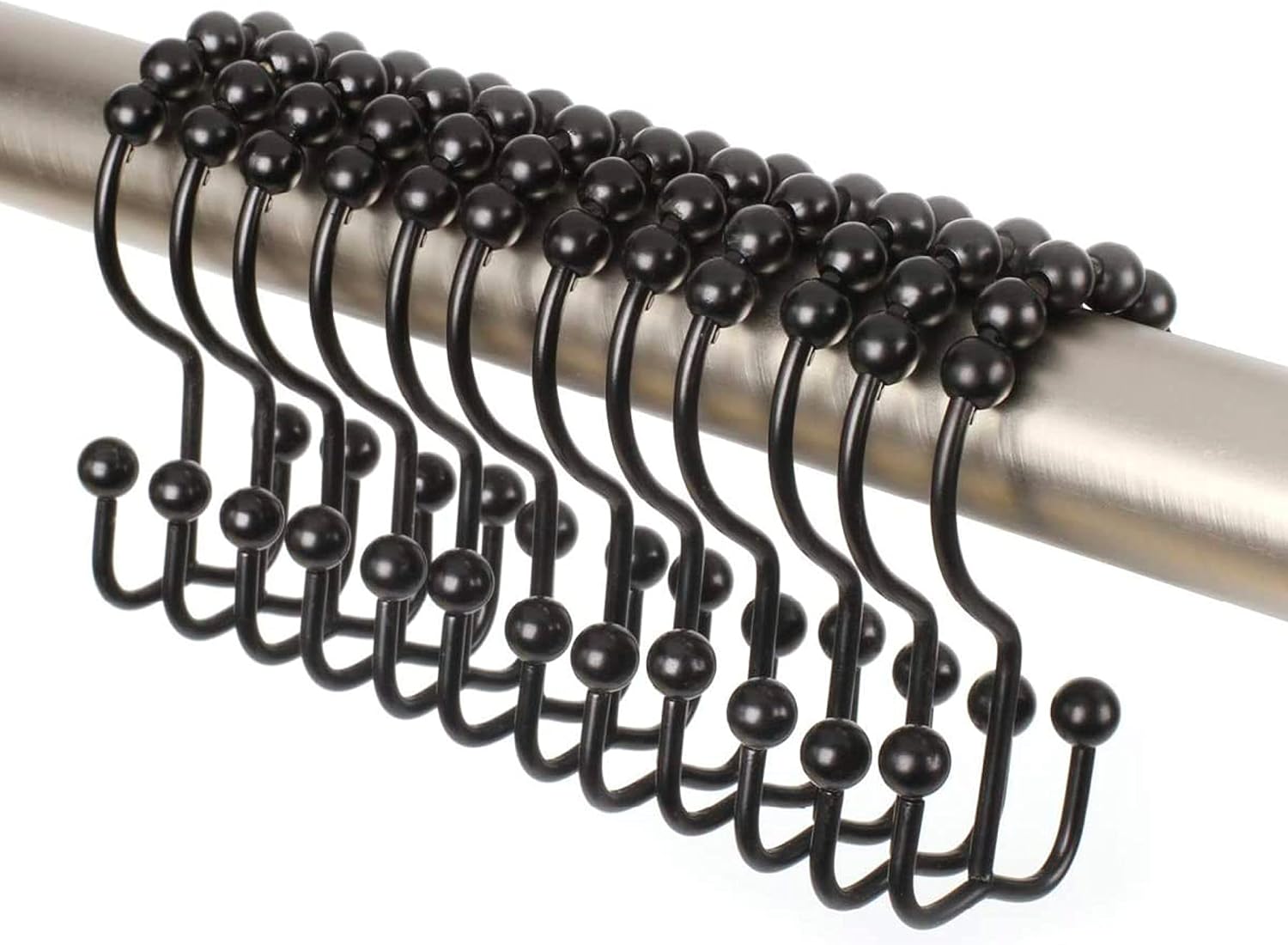 Premium Matte Black Shower Hooks, Rust-Resistant Stainless Steel, Set of 12