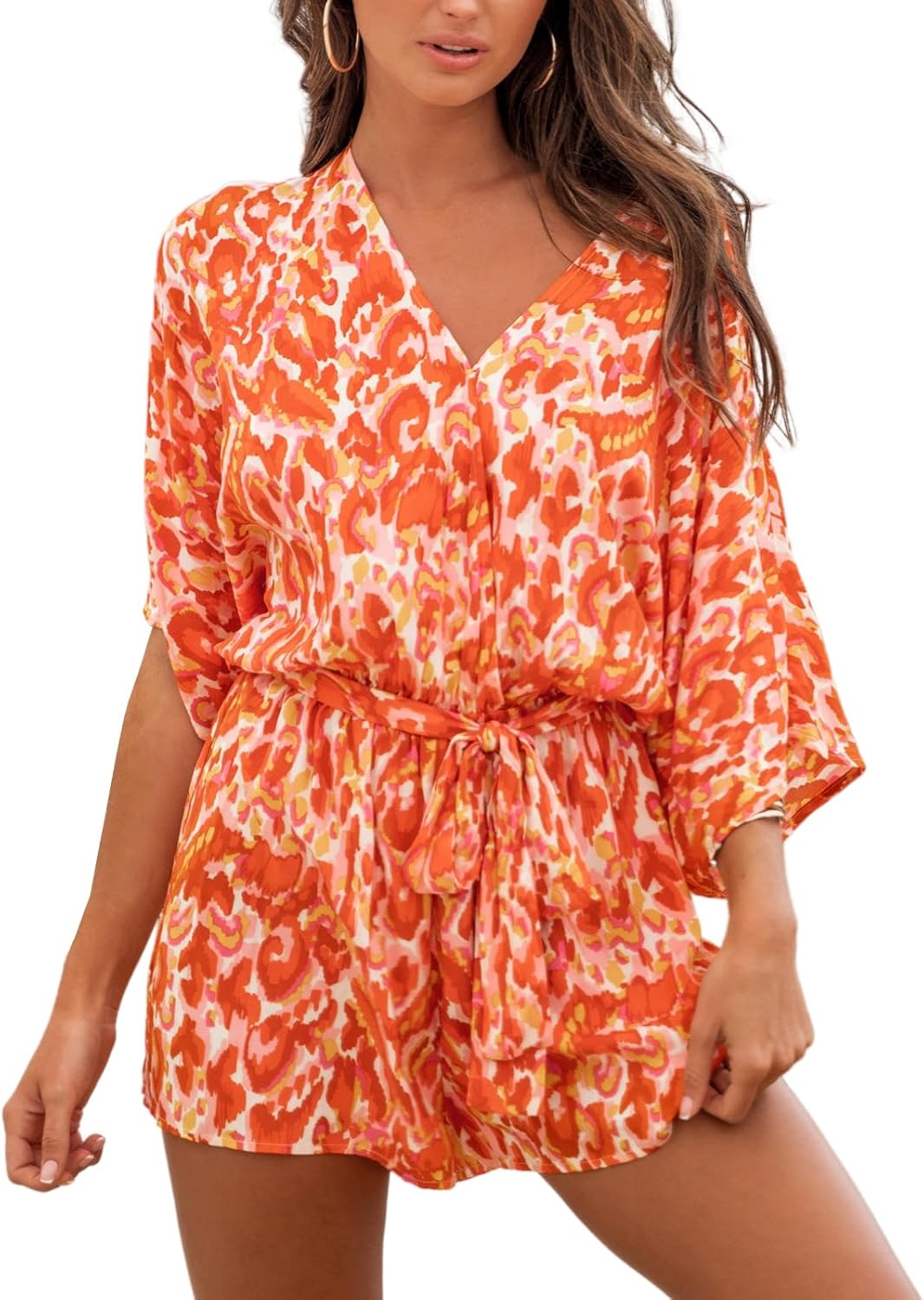 CUPSHE Women's Summer Romper: Lace Up Printed Casual Outfit