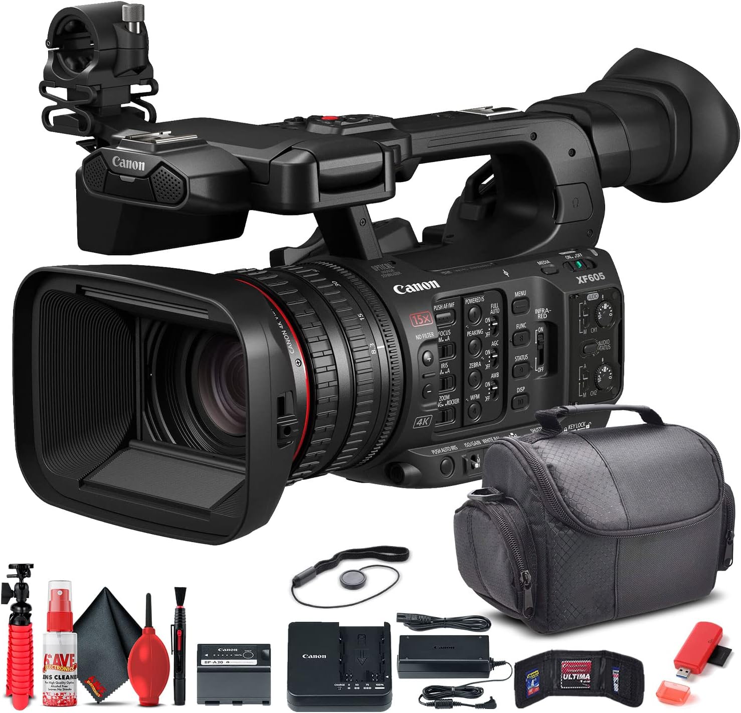 Canon XF605 UHD 4K HDR Pro Camcorder Bundle with Accessories