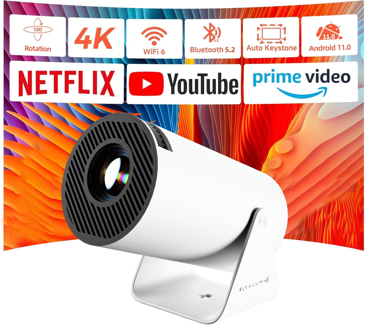 Olymmons Portable Mini Projector - 1080P & 4K Decode