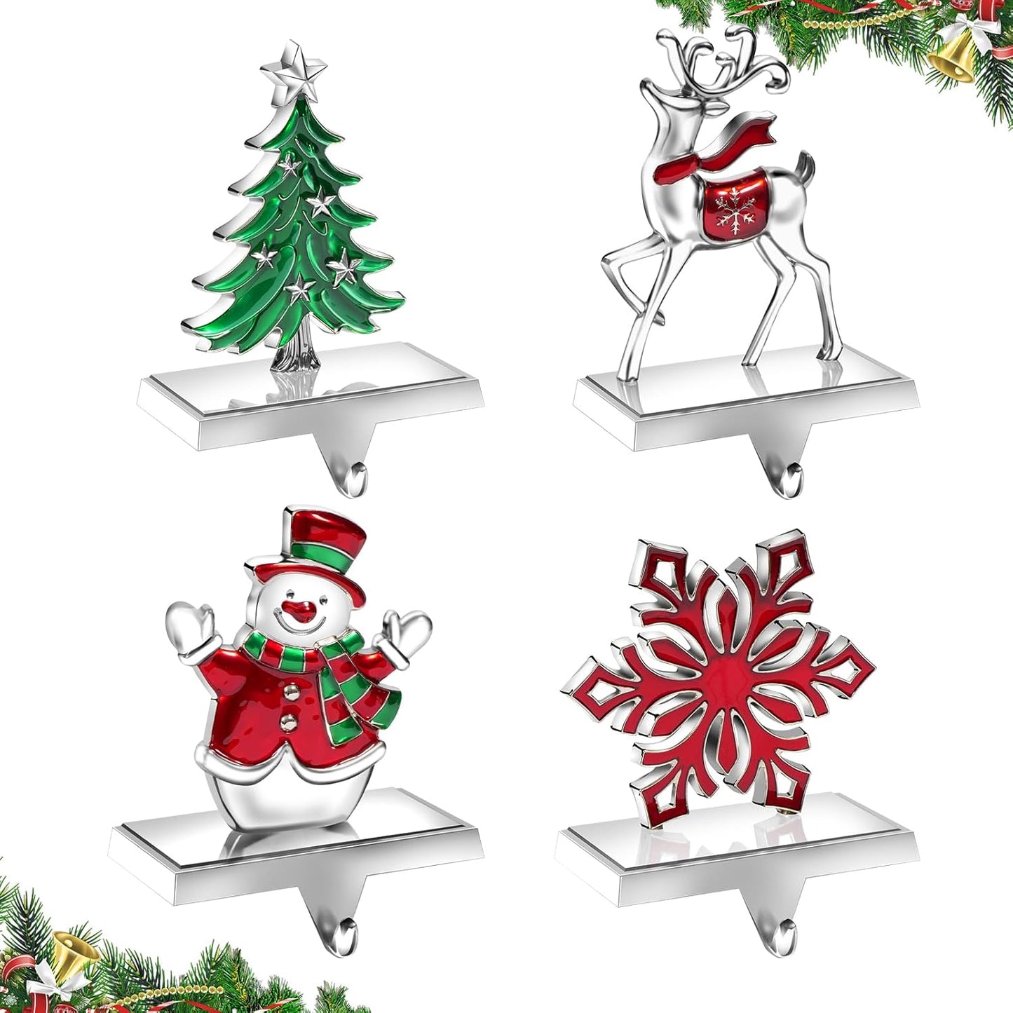 Christmas Stocking Holders for Mantle Set of 4, Heavy Duty Hooks