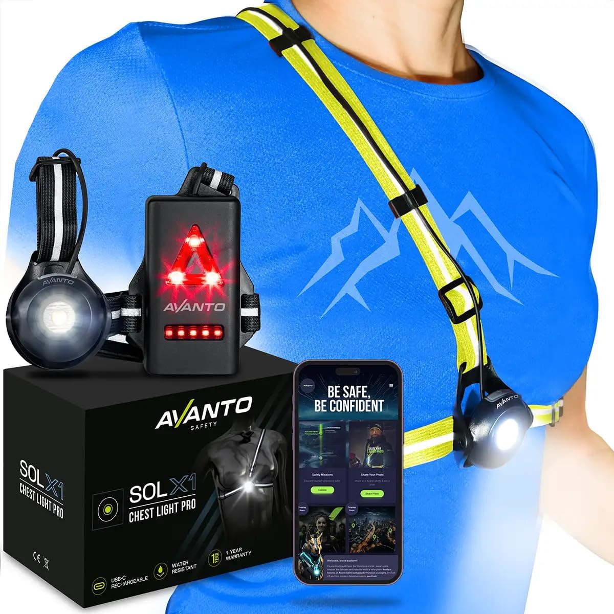AVANTO PRO Chest Light for Runners - USB-C Rechargeable Safety