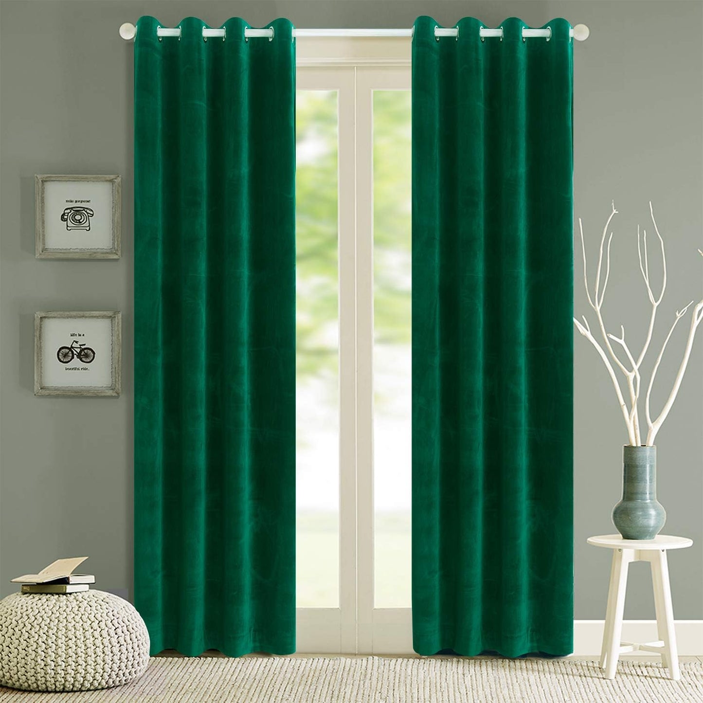 Roslynwood Velvet Blackout Curtains - Energy Efficient Dark Green