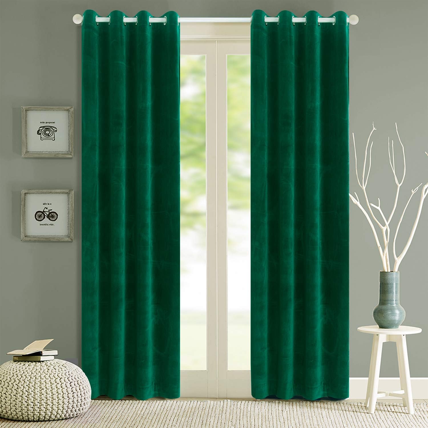 Roslynwood Velvet Blackout Curtains - Energy Efficient Dark Green