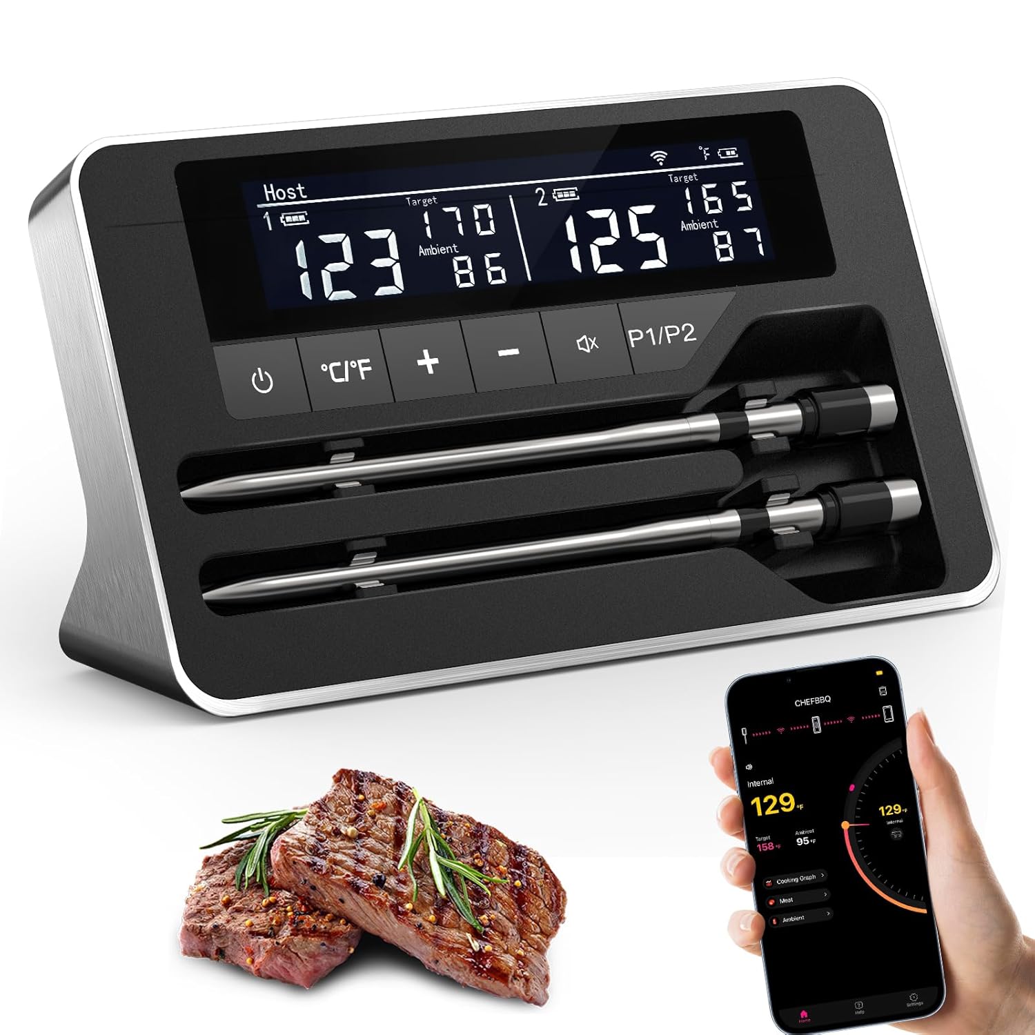 Smart Wireless Meat Thermometer, 100% Improved Accuracy, Instant Alerts, NoWoW