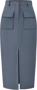 KIRUNDO Midi Skirt for Women High Waisted Cargo Pencil - Versatile