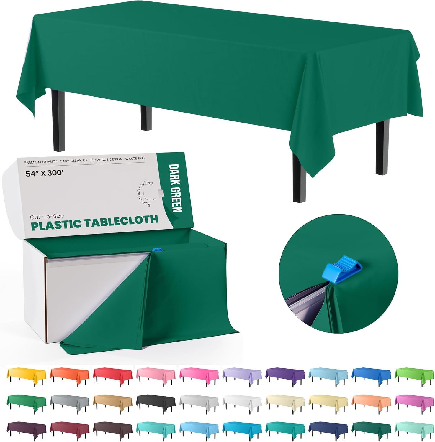 Party Solids Dark Green Plastic Table Cover Roll for Events