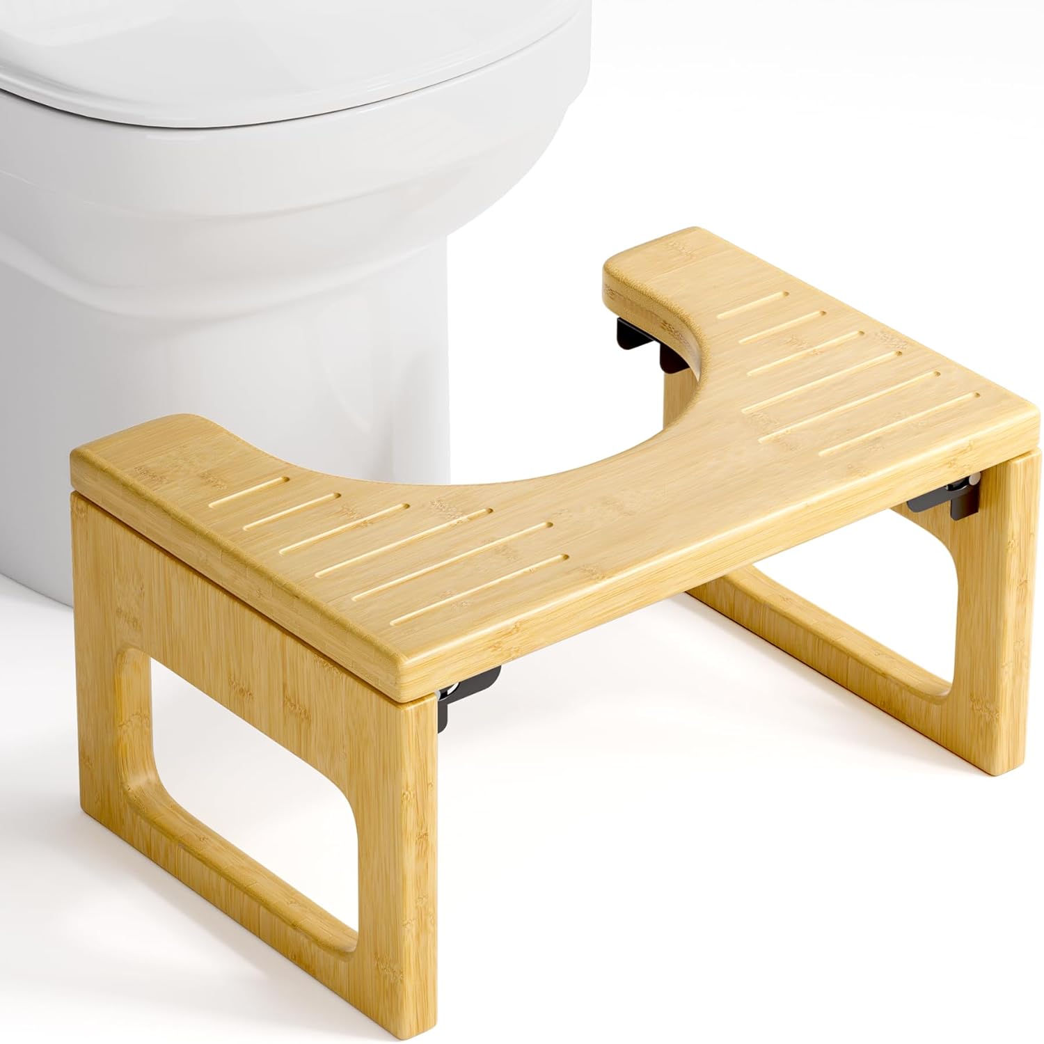 Bamboo Toilet Stool for Adults - Collapsible Poop Stool