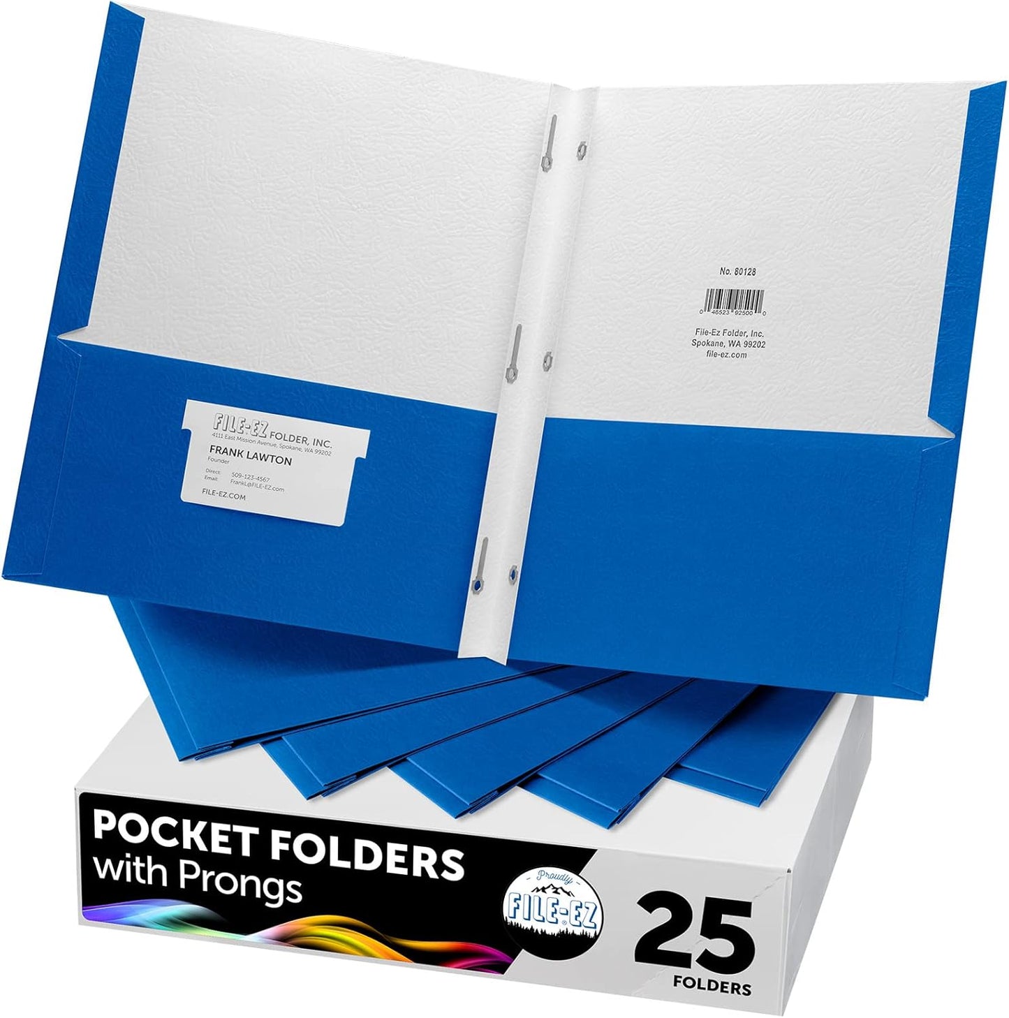 FILE-EZ Two-Pocket Folders with 3-Prong Fasteners, Blue Color