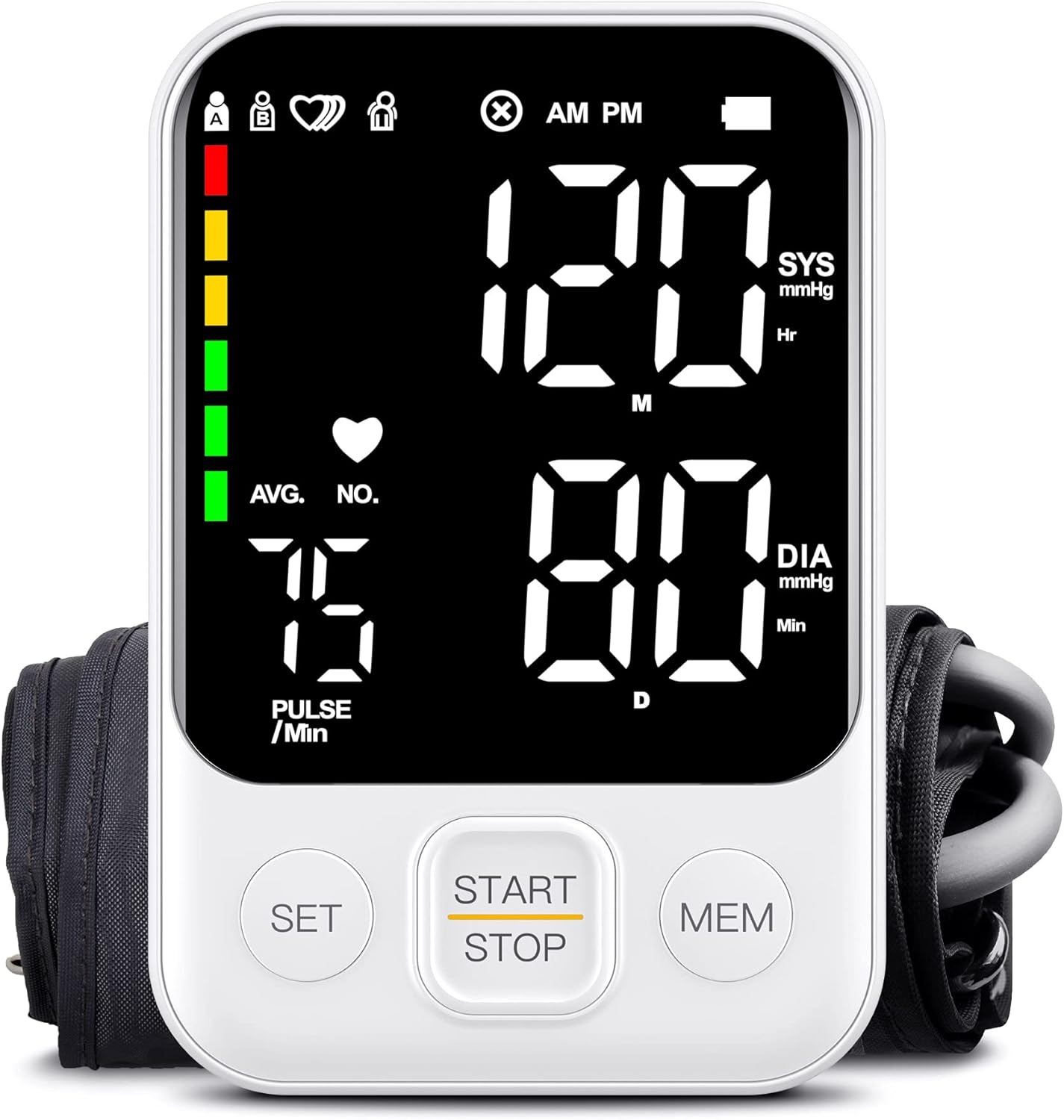 Blood Pressure Monitor with Adjustable Cuff and LED Display