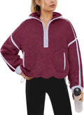 Yanekop Womens Quarter Zip Sherpa Fleece Pullover - Cozy Oversized