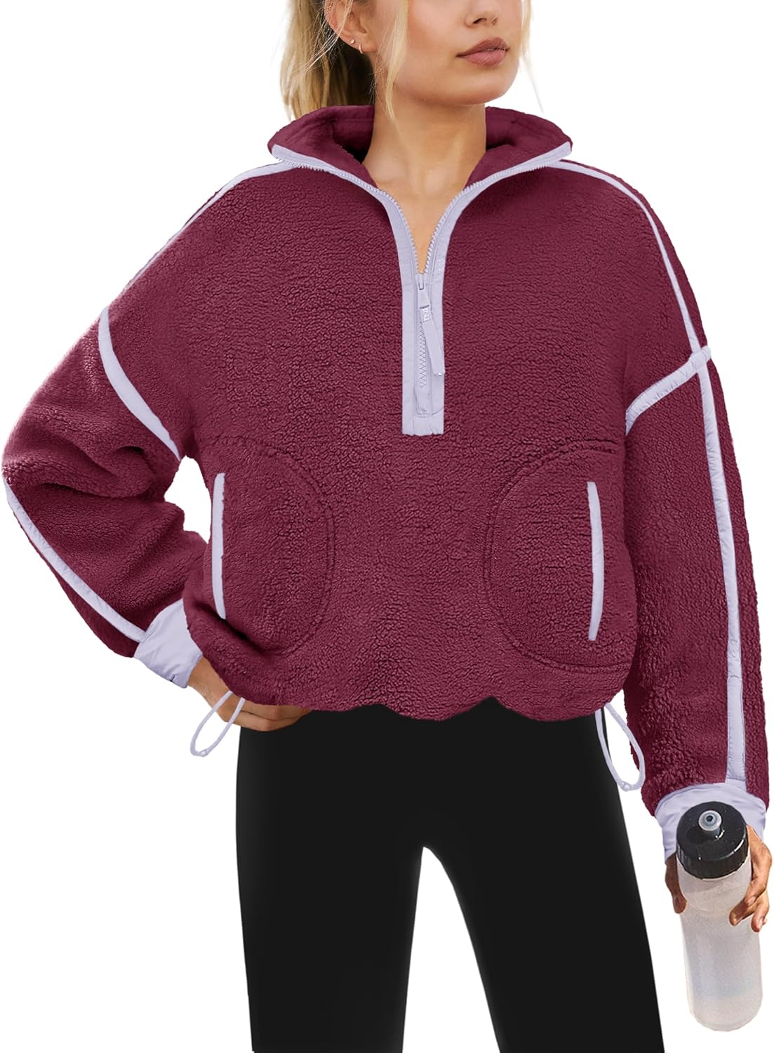 Yanekop Womens Quarter Zip Pullover Sherpa Fleece Jacket