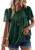 Womens Summer Crewneck Short Sleeve Chiffon Blouse - Flowy Boho