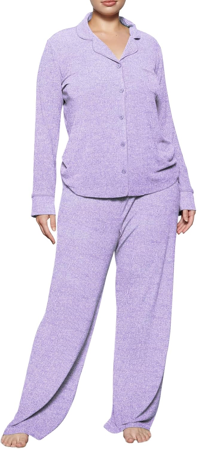 Women's Pajama Sets Long Sleeve Soft Knit Sleepwear 2 Piece