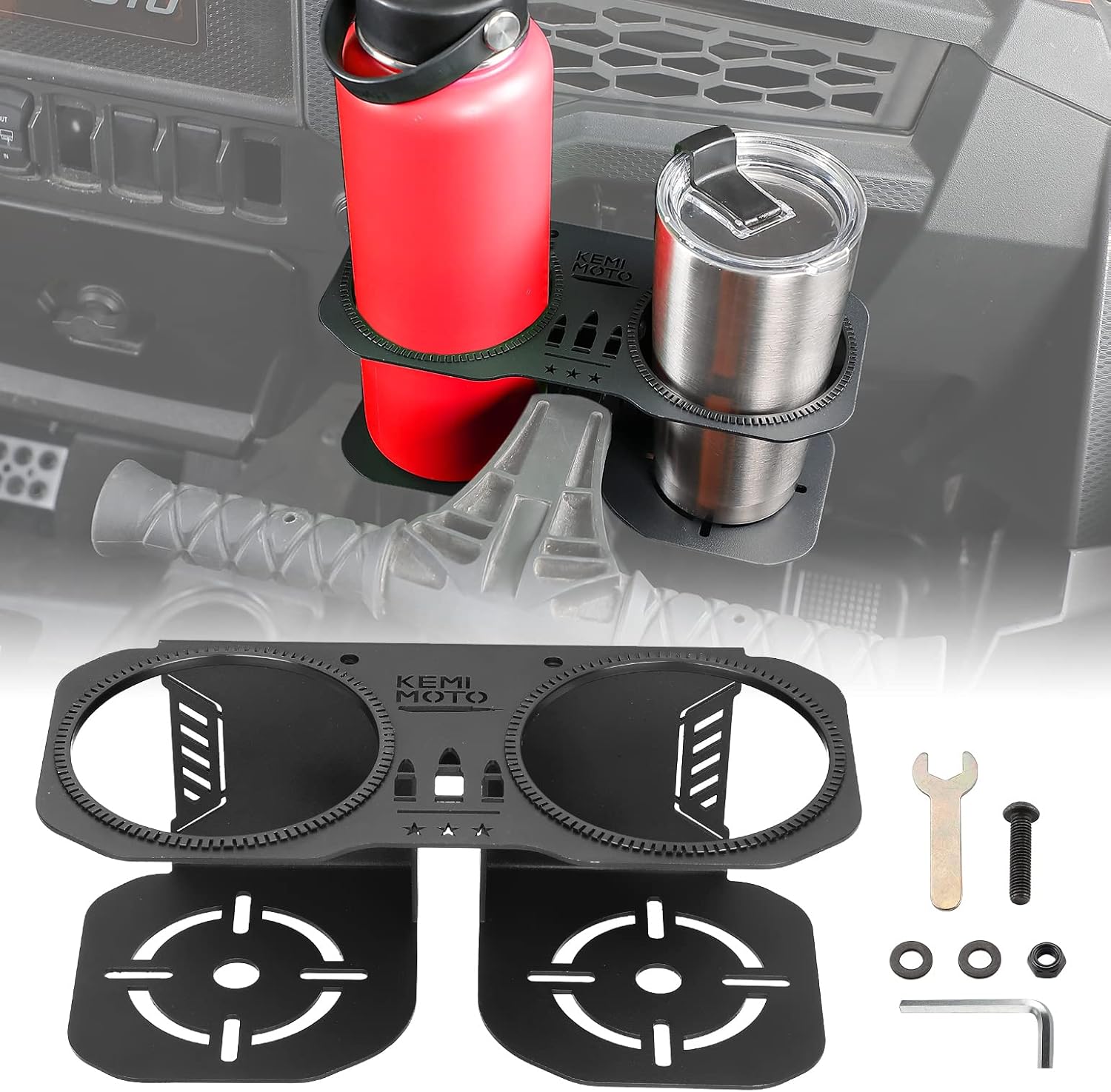 KEMIMOTO Grab Bar Cup Holder for Polaris RZR - Fits Large Bottles