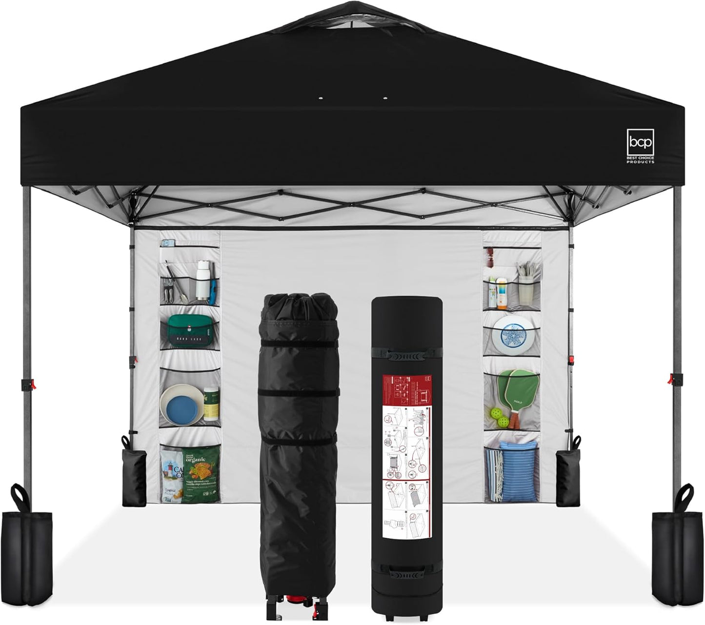 10x10ft Easy Pop Up Canopy with Side Wall and Weight Bags