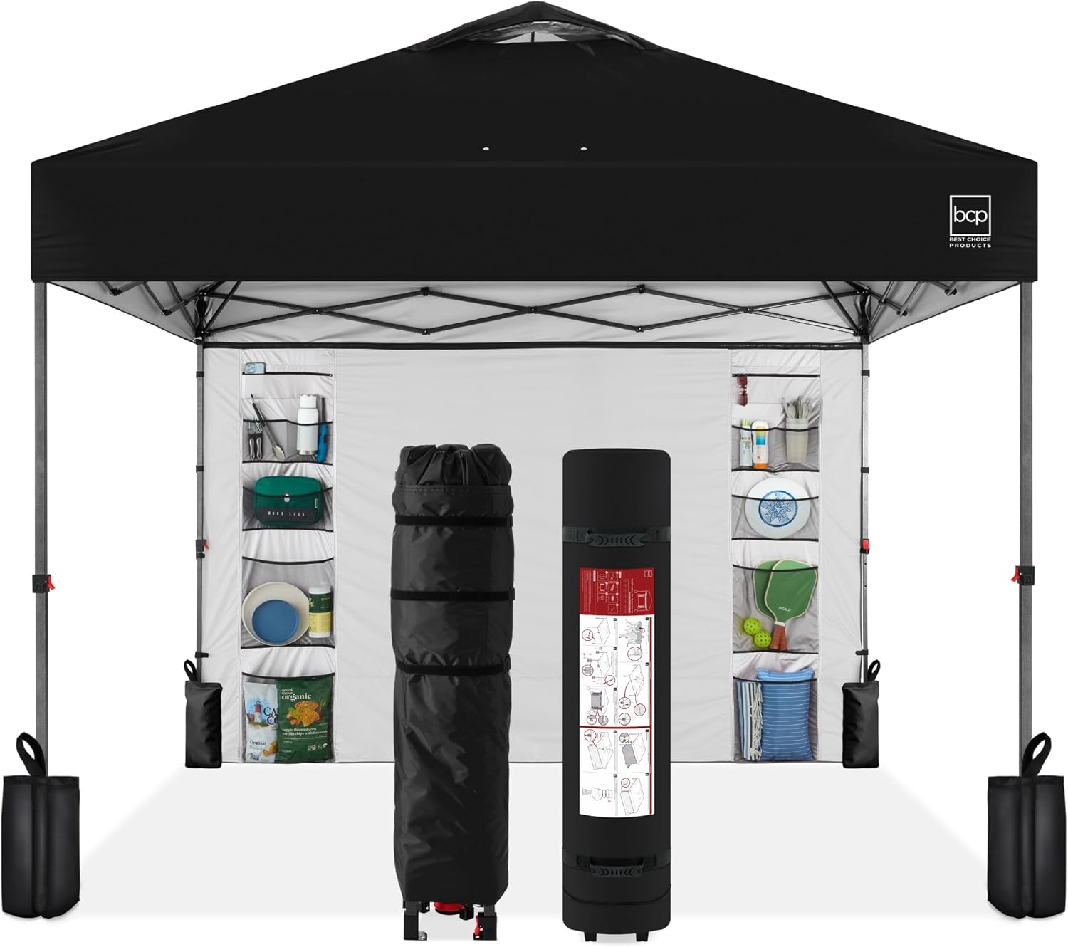 10x10ft Easy Pop Up Canopy with Side Wall and Weight Bags