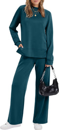 Women's Side Slit Lounge Set with Wide Leg Pants - Mock Neck Tracksuit