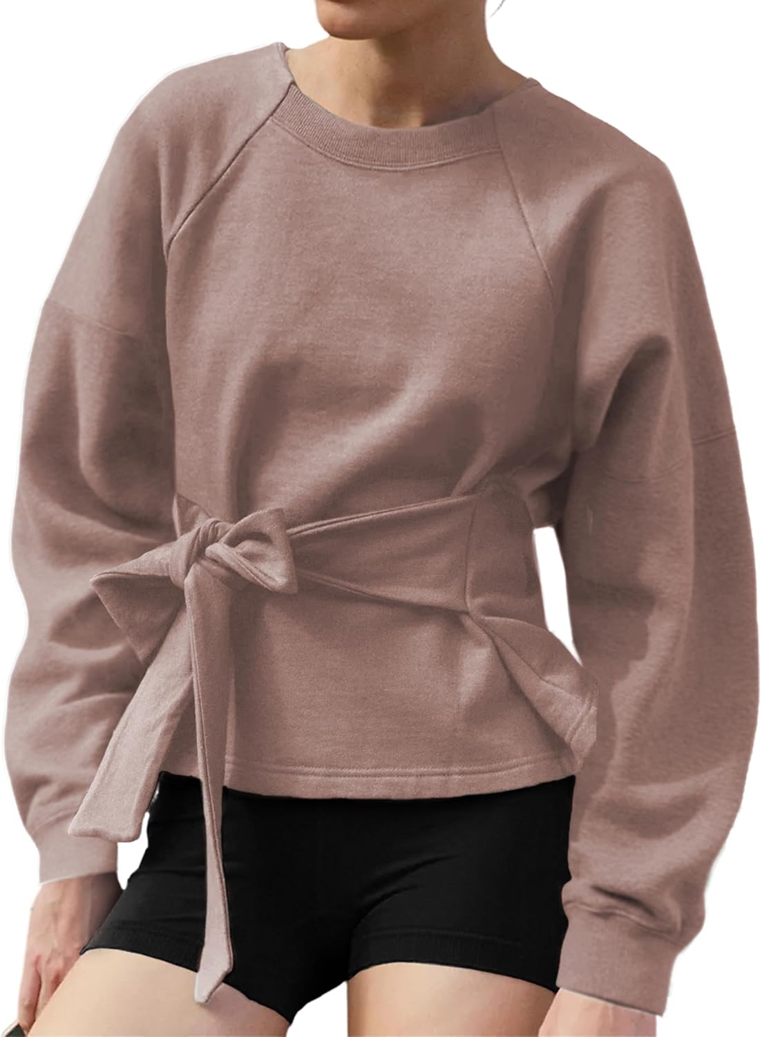 Zhiyouni Women's Long Sleeve Tie Knot Sweatshirt for Fall Fashion
