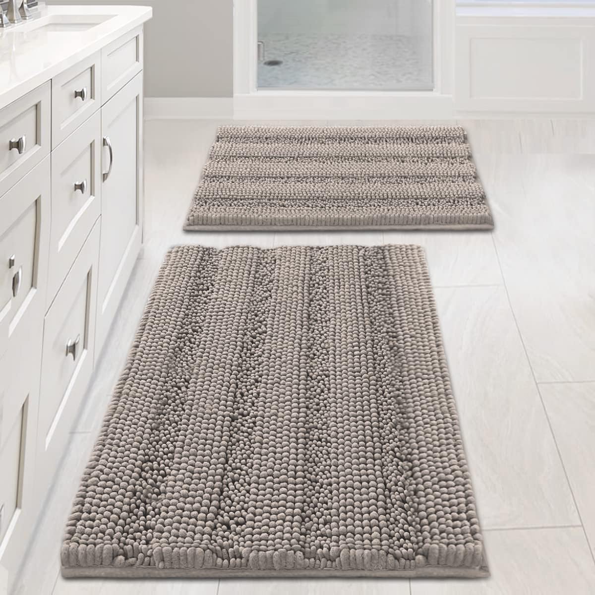 Non Slip Thick Shaggy Chenille Bathroom Rug Mat Set for Comfort