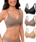 Women's Seamless Wireless Push Up Bra 3-Pack - Comfort V Neck