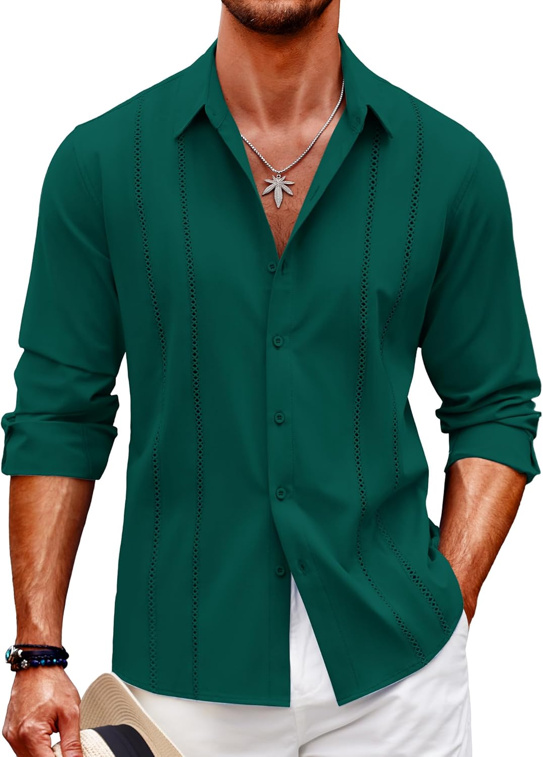 COOFANDY Mens Cuban Guayabera Shirt for Summer Beach Style