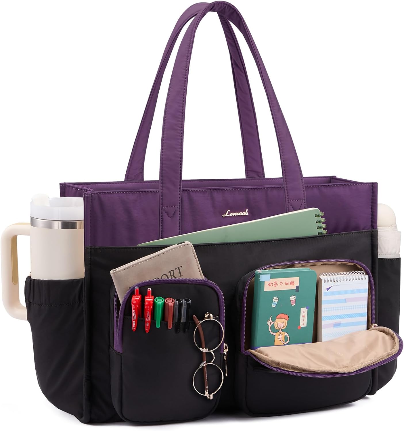 LOVEVOOK Teacher Tote Bag for Women: Multi-Pocket Laptop Bag