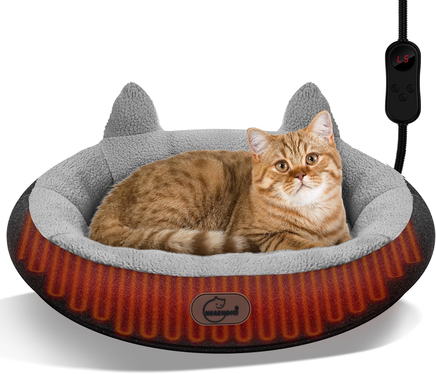 Heated Cat Bed for Small Cats with Adjustable Temp & Timer