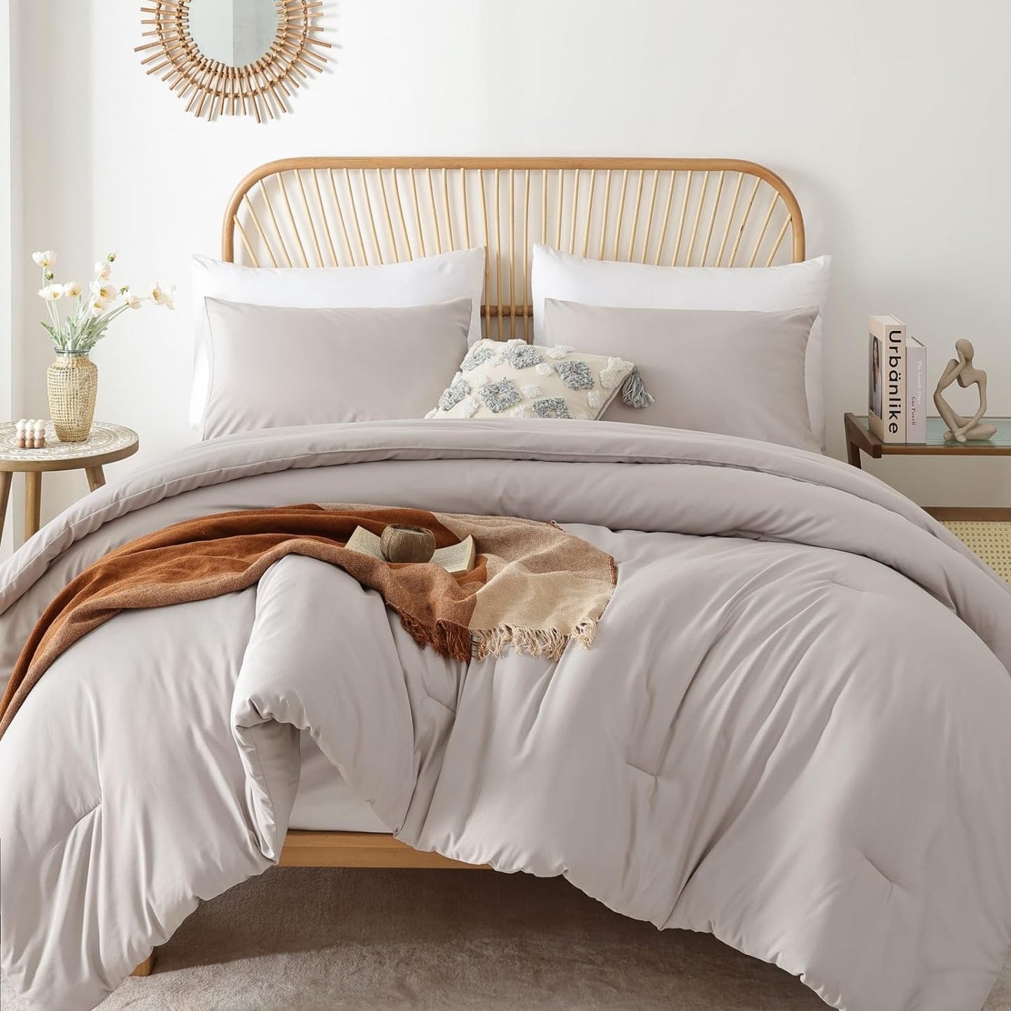 ROSGONIA King Size Comforter Set Linen Grey for Cozy Sleep