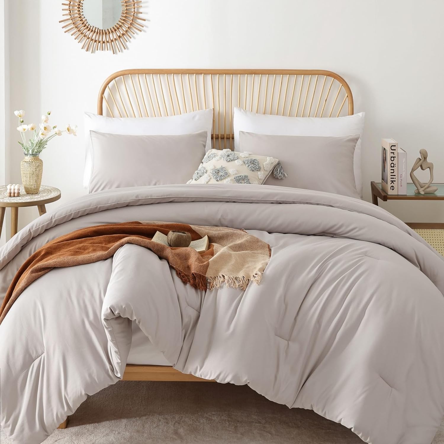 ROSGONIA King Size Comforter Set Linen Grey for Cozy Sleep