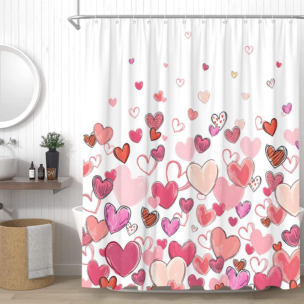 Romantic Hearts Shower Curtain Set - Love-themed Bathroom Decor