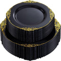 Black and Gold Plastic Plates 102PCS - Heavyweight Disposable Plates
